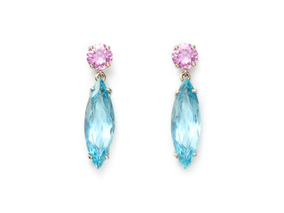 Pink Sapphire and Aquamarine Dangle Earrings