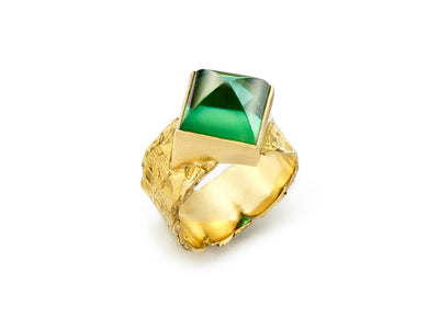 Sugarloaf Cut Green Tourmaline set in 18kt Gold Seascape Wrap Band