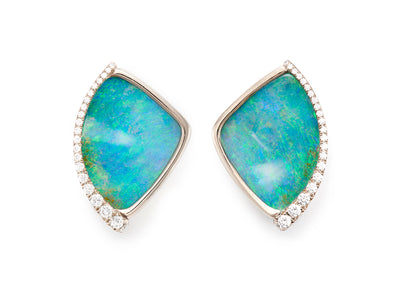 Boulder Opal and Diamond Clip-On Earrings in 18kt White Gold