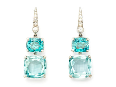 Aquamarine and Zircon Dangle Earrings in 18kt Platinum White Gold