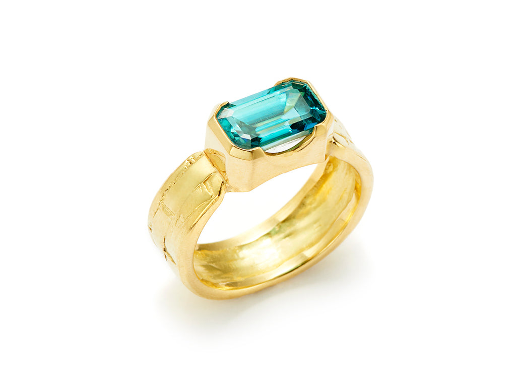 Blue zircon gold on sale ring