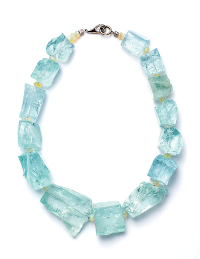 Mirror Cut Aquamarine White Gold Diamond Bead Necklace