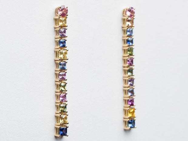 Multi-colored Sapphire Drop Earrings in 18kt Gold
