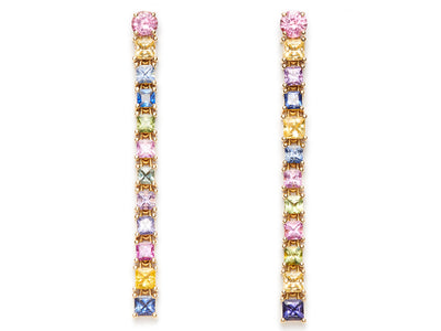 Multi-colored Sapphire Drop Earrings in 18kt Gold