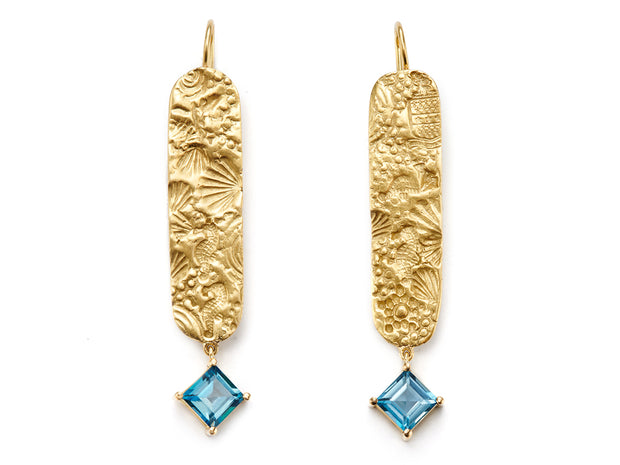 London Blue Topaz and 18kt Gold Seascape Earrings