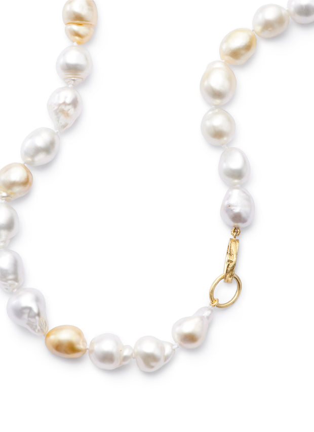 18-inch Natural Golden and White Baroque South Sea Pearls with 18kt Gold Clasp
