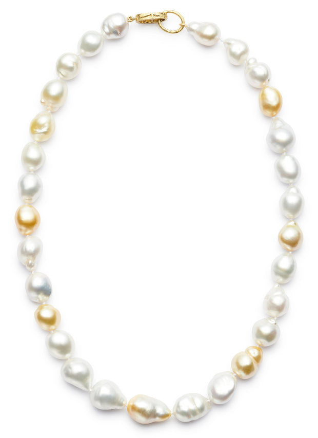 18-inch Natural Golden and White Baroque South Sea Pearls with 18kt Gold Clasp