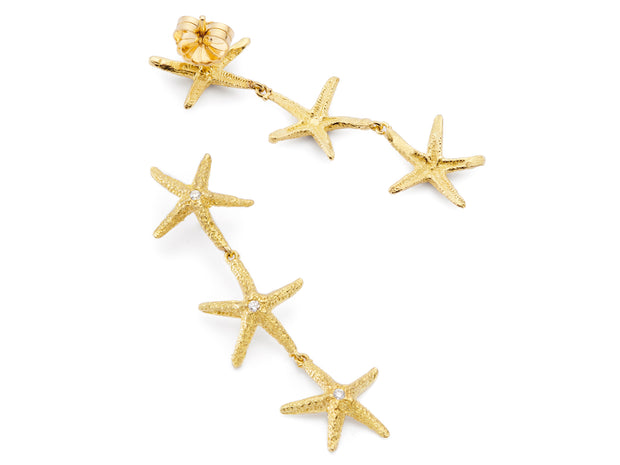 18kt Gold and Diamond Triple Starfish Dangle Earrings