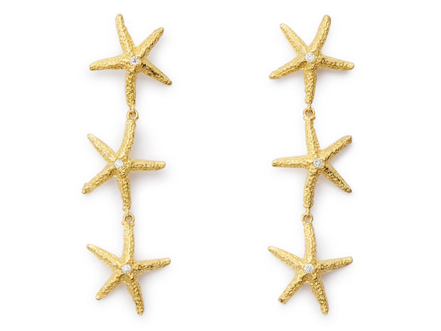 18kt Gold and Diamond Triple Starfish Dangle Earrings