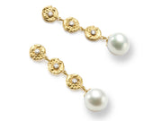18kt Yellow Gold and Diamond “Seaquin” Dangle Earrings with South Sea Pearl Drops