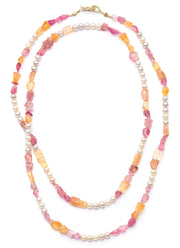 42-inch Pink Tourmaline, Orange Garnet and Pearl Necklace with 18kt Gold Clasp