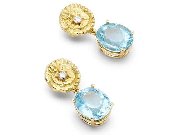 Aquamarine and Star and Sea with Diamond Earrings