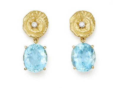 Aquamarine and Star and Sea with Diamond Earrings