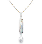 Australian Boulder Opal with Silver Baroque Pearl and Paraiba set in White Gold
