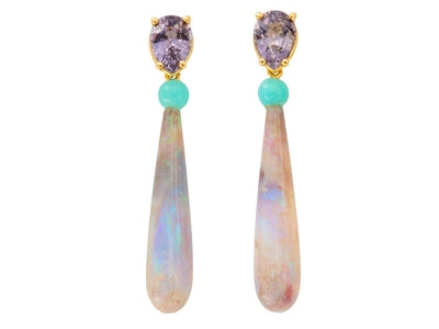 Australian Crystal Opal Earrings with Gray Spinels