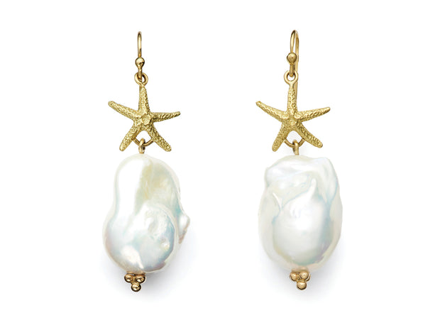 Baroque Pearls with 18kt Gold Starfish Earrings