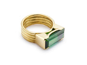 Emerald Cut Green Tourmaline Four Band Ring set in 18kt Gold