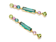 Green Tourmaline, Peridot and Pink Sapphire Drop Earrings