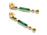 Green Tourmaline, Peridot and Pink Sapphire Drop Earrings