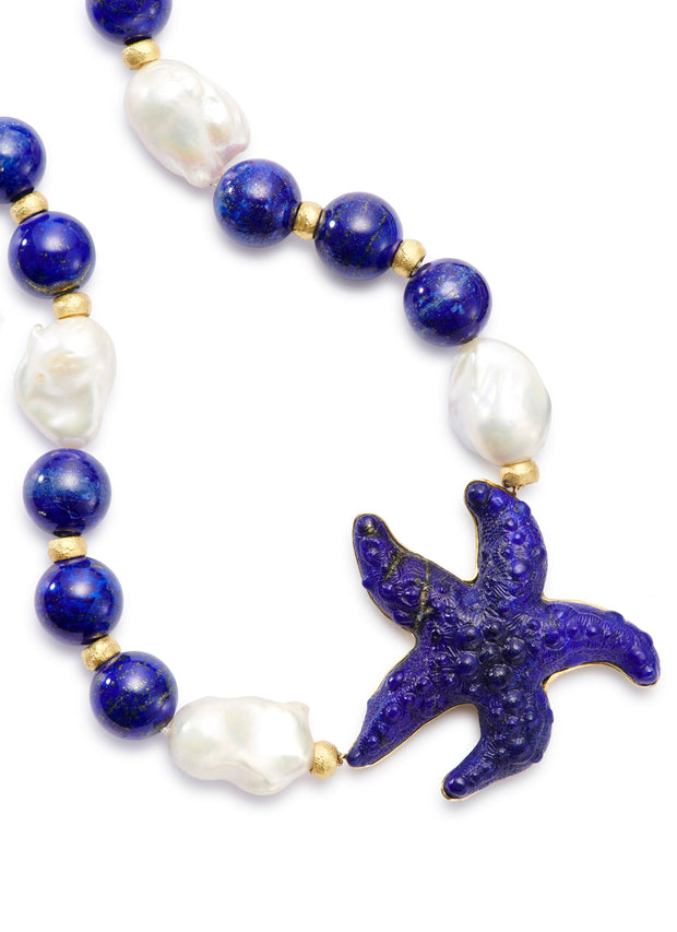 Lapis Starfish with Lapis Beads, Baroque Pearls and 18kt Gold Rondelles