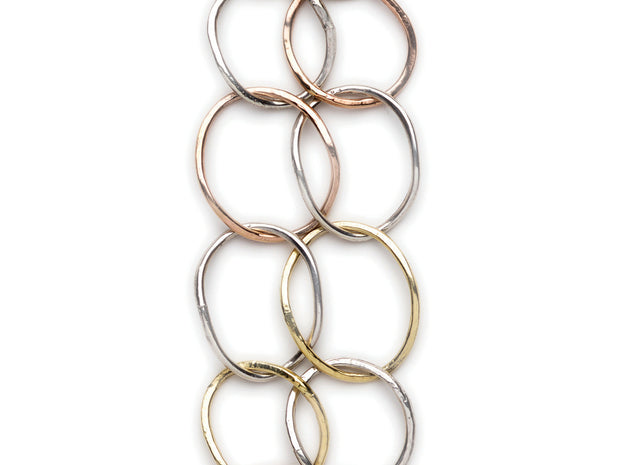 Multi-Link Hand-Hammered Bracelet in 18kt Yellow Gold, 14kt Pink Gold and Sterling Silver