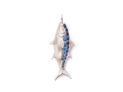 Nantucket Tuna Fish 18kt White Gold Pendant with Sapphires