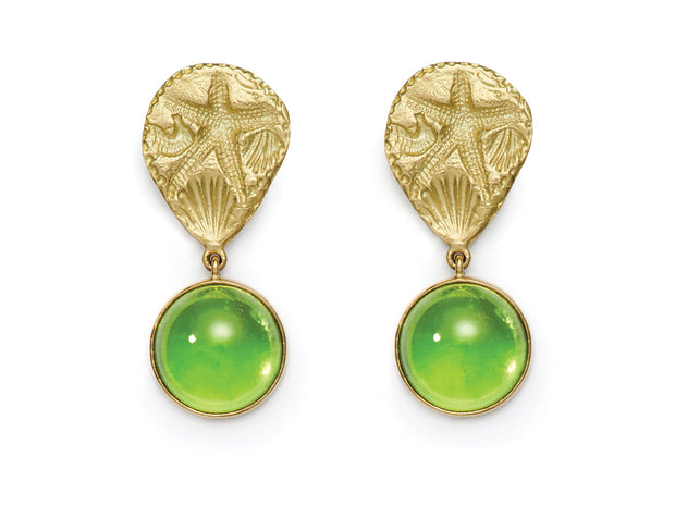 Peridot and 18kt Gold Star and Sea Earrings