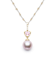 Pink South Sea Pearl and Sapphire Pendant with Diamond Clasp