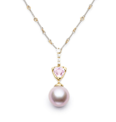 Pink South Sea Pearl and Sapphire Pendant with Diamond Clasp