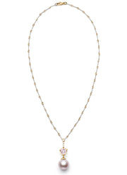 Pink South Sea Pearl and Sapphire Pendant with Diamond Clasp
