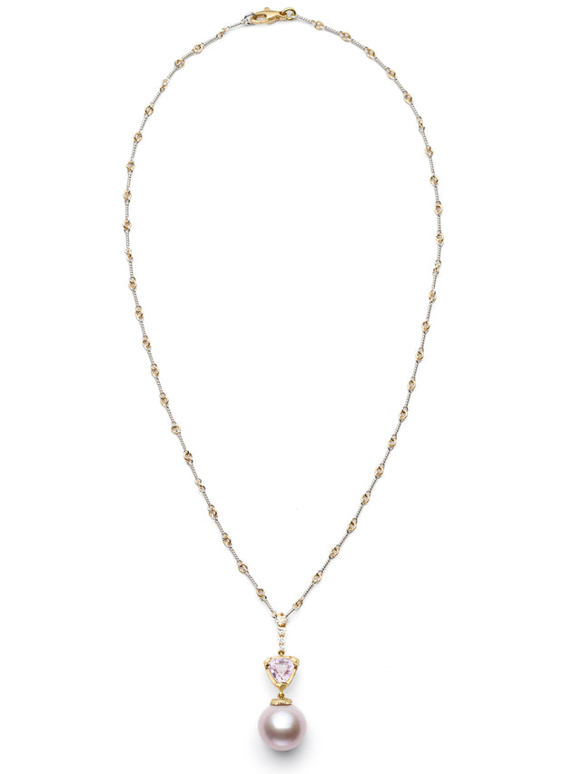 Pink South Sea Pearl and Sapphire Pendant with Diamond Clasp