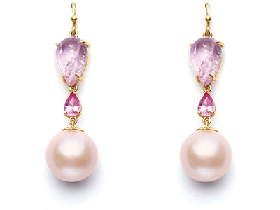 Pink Topaz, Pink Sapphire and Pink Freshwater Pearls set in 18kt Gold