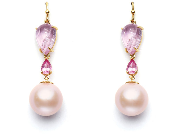 Pink Topaz, Pink Sapphire and Pink Freshwater Pearls set in 18kt Gold