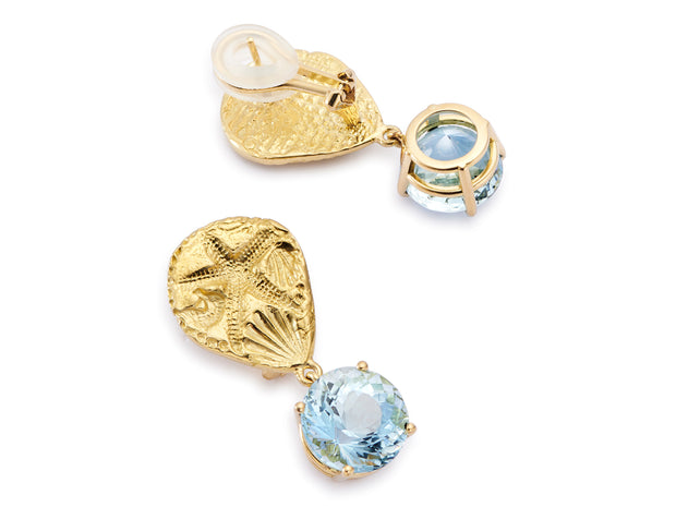 Seascape Earrings in 18kt Yellow Gold with Fine Faceted Aquamarine Drops