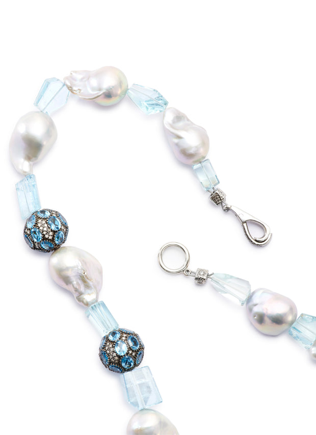 Silver Baroque Pearls with Aquamarine and Zircon
