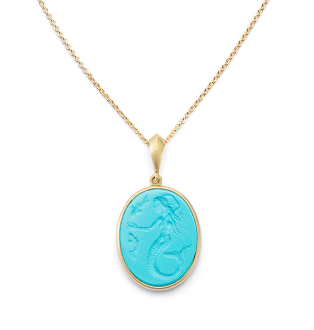 Sleeping Beauty Turquoise Mermaid Pendant in 18kt Gold