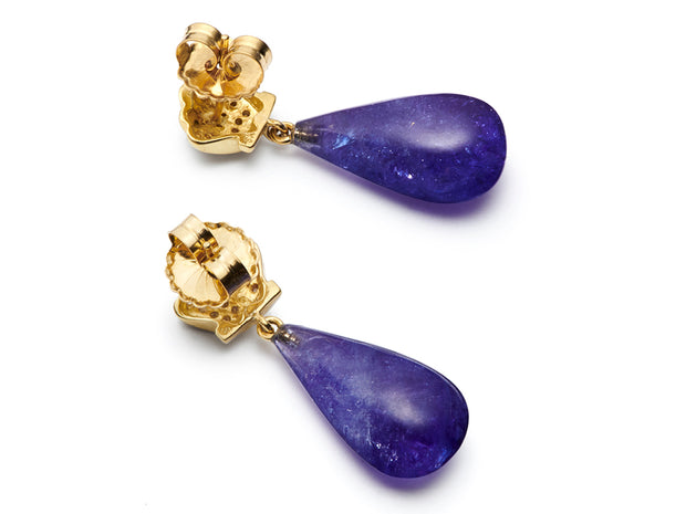 Tanzanite and Diamond Scallop Shell Earrings in 18kt Gold - 22mm