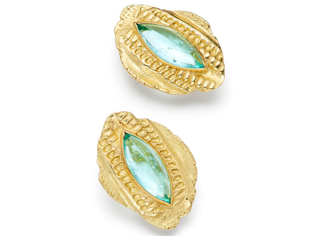 Vertebrae Earrings with Paraiba Tourmalines in 18kt Gold
