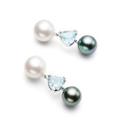 White Pearl, Aqua Trilliants and Black Pearl Earrings