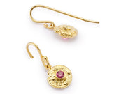 “Seaquin” Dangles set with Pink Spinels in 18kt Yellow Gold