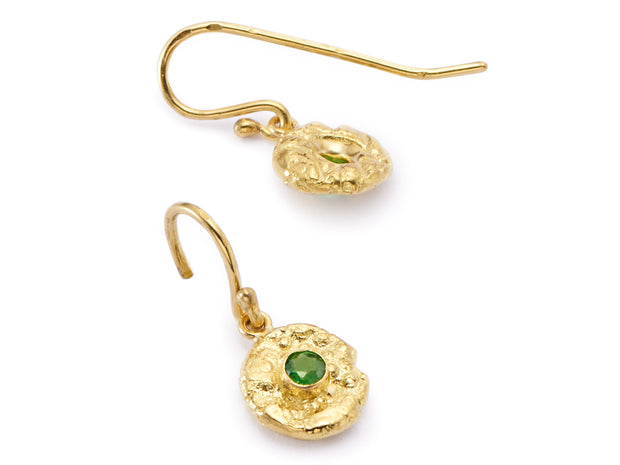“Seaquin” Dangles set with Tsavorites in 18kt Yellow Gold