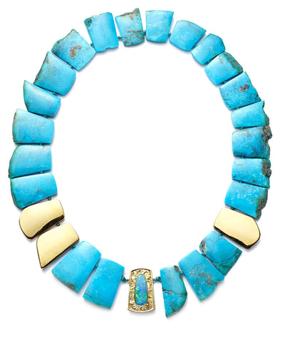 Turquoise and 18kt Gold Necklace with Australian Boulder Opal Clasp