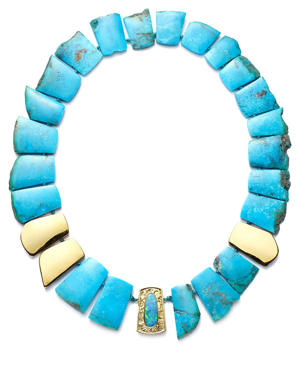 Turquoise and 18kt Gold Necklace with Australian Boulder Opal Clasp